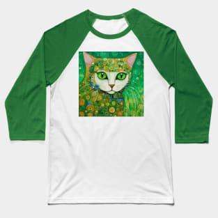 Klimt Cat with Bright Green Eyes Baseball T-Shirt